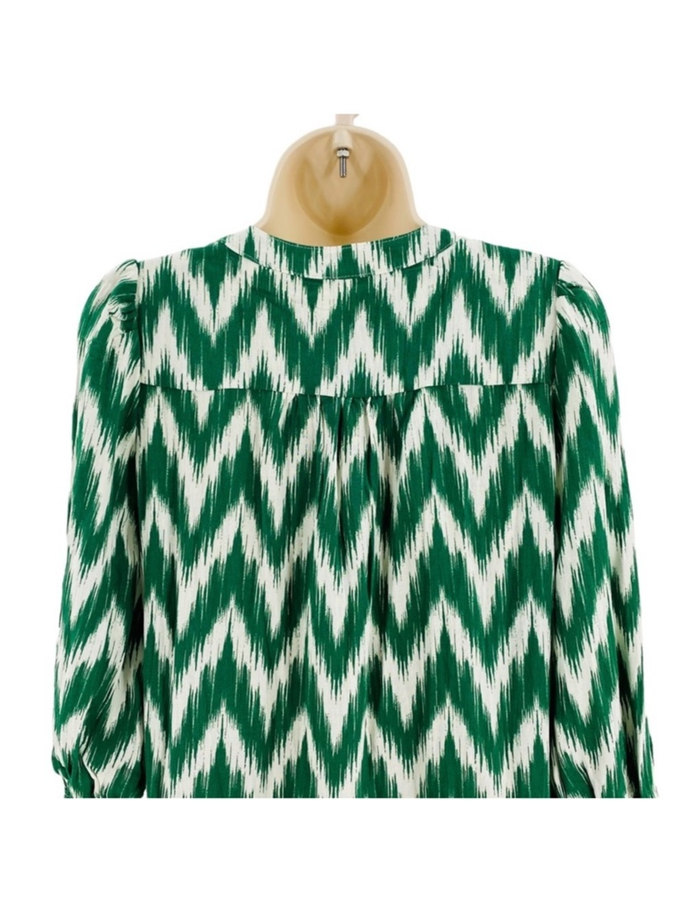 Pomander Place Tuckernuck Green White Ikat Zig Zag Print Tiered Dress Size M - Picture 13 of 14